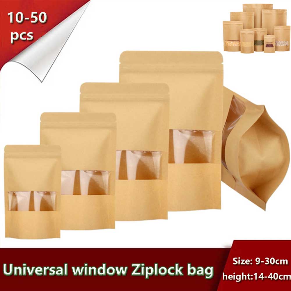Food Or Snacks - Bolsas de papel Kraft con cremallera